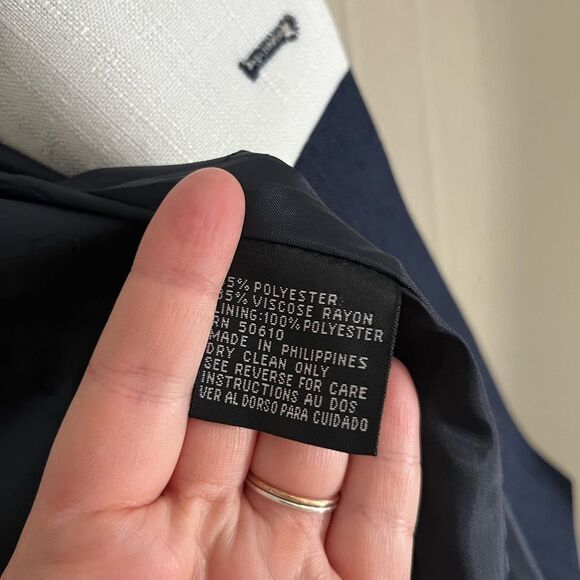 Vintage Kasper Navy White Skirt Suit Set Gold Buttons Blazer 80s Size 4 - Picture 12 of 15